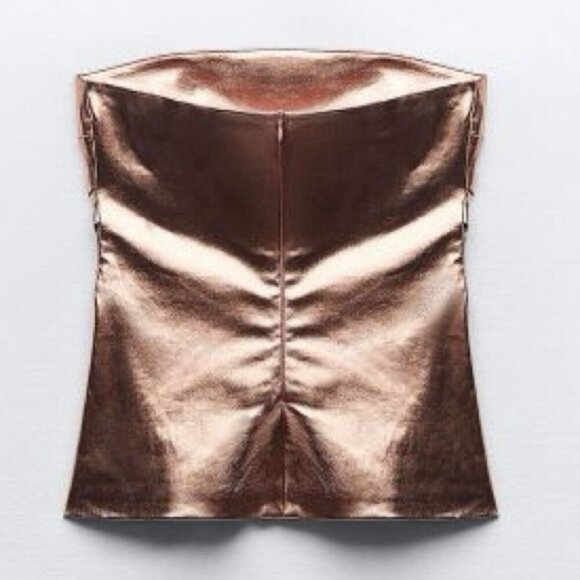 Zara Women's Bronze Metallic Off-Shoulder Strapless Top Size S - Small - NWT - Picture 4 of 16
